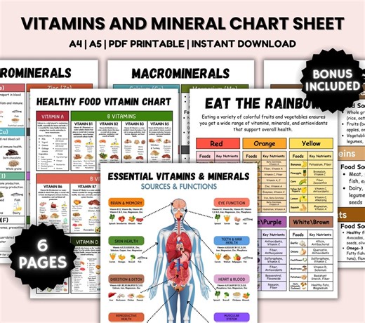 Vitamins and Mineral Chart Sheet, Nutrition Facts Food List, Essential Micronutrients Chart, Healthy Protein Poster, Fitness Meal Tracker - Etsy UK