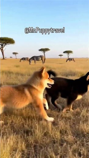 Cute Shiba Inu & Black Shiba Puppies Funny Chase Serengeti Plains! 🐶🦓😂 #viral #shorts #funny #puppy
