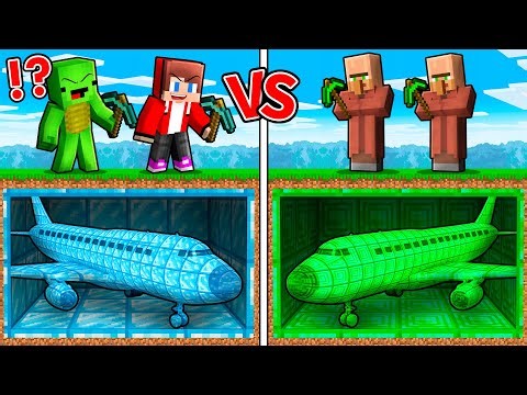 JJ and Mikey vs Villagers : Airplane Family Mine Battle in Minecraft ! - Maizen