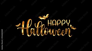 Animated Happy Halloween Lettering Text Animation in Gold Color. Great for video introduction. 4k high quality, footage animation, ready to use.