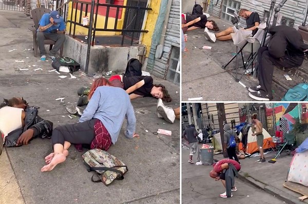 Shocking video shows zombie-like drug addicts at 'ground zero' of Philadelphia's 'tranq' epidemic