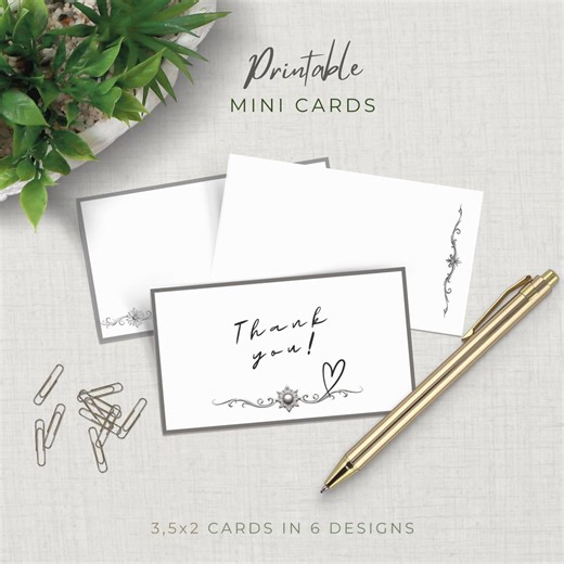 Printable Mini Note Cards, Filigree Border Stationery, Blank Card, Thank You Cards, Hang Tag, Digital Download Cards - Etsy