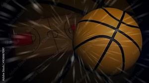 Basketball court with ball and dynamic lines in animated motion