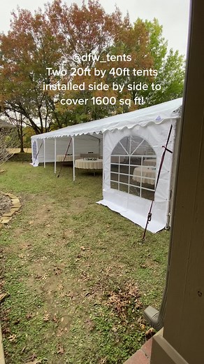 20ft by 40ft tents!!! 🎪🎪🎪 This tent is 800sq foot! 6ft tall on the sides and 9.5 ft tall at the peak! Comfortably fits 12 rectangular tables 72 chairs! Comes with 9,000 lumens of interior led light and side walls(pannels) are optional you decide if you want them the day we install. Price varies depending on date, distance and what kind of ground it’s installed on ex: grass, gravel or concrete! If you have any questions feel free to hit the call button on our profile or send a direct message a