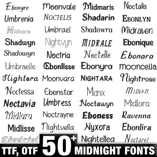 Midnight Font Bundle 50 Dark Serif Fonts TTF OTF Instant Download - Etsy