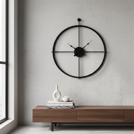 Large Metal Wall Clock | Modern Industrial Open Face Timepiece, Black Home Decor - Etsy