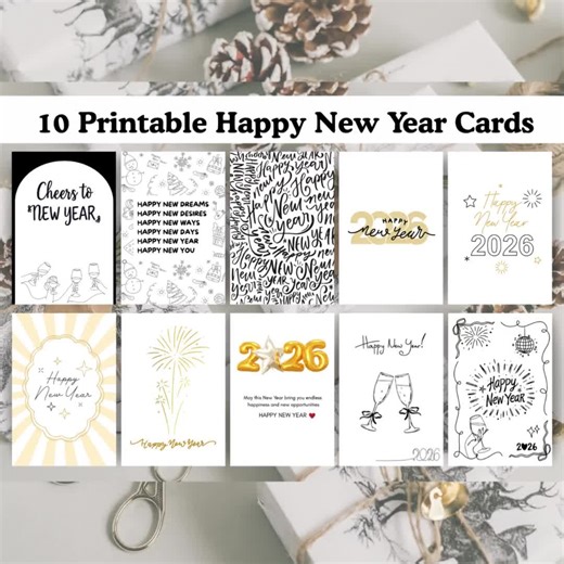 10 Printable Happy New Year Cards 2026 : A4 & US Letter - Etsy