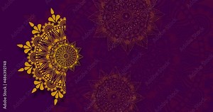 Gold purple mandala background. Folk luxury animation. For yoga, design. Golden purple abstract flowers loop
