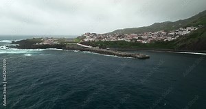 Aerial shots of the town of Corvo island and its aerodrome in the Azores