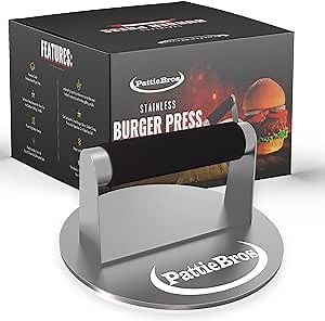 Stainless Steel Burger Press 6.2in | Hamburger Press with Rubber Handle | Smash Burger Press for Griddle | Burger Smasher Grill Press | Meat Press | Griddle Accessories Kit | Grill Press