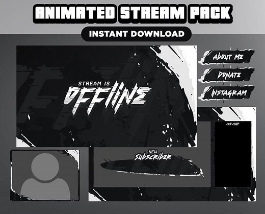 Animated Dark Stream Pack | Dark Twitch Overlay | Black Monochrome Twitch Overlay, Alert, Panels, Transition | Vtuber | Gaming - Etsy