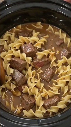 Slow Cooker Amish Egg Noodle Beef Casserole Full Recipe in Description #slowcookerrecipe #recipe