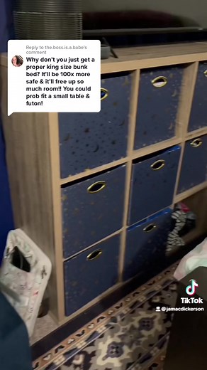 Reply to @the.boss.is.a.babe #smallliving #microstudio #kingsizecubestoragebed #fortunderthebed #microliving #spacesaver #singlemom #momand2sons