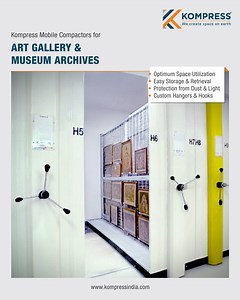 Saving space is an art. We’ve mastered the craft. ✨ Slide into a more organized future with Kompress Mobile Compactors. Designed to protect and organize museum-grade collections while maximizing every square inch of your archive. #KompressIndia #WeCreateSpaceOnEarth #StorageSolutions #SpaceSaving #Efficiency #SmartStorage #ArtStorage #MuseumLife #CompactStorage #GalleryDesign [ Kompress, Mobile Compactors, Mobile Shelving Systems, Space Optimization, Museum Archives, Art Gallery Storage, Fine Ar