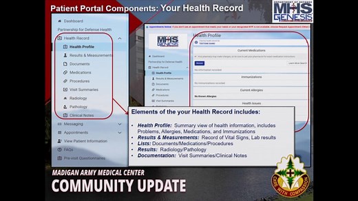 During September's JBLM Garrsion Community Update, Madigan Deputy Commander Col. Suzie Scott, gave a step-by-step walk through of the MHS GENESIS Patient Portal. Watch and learn how to use the MHS GENESIS Patient Portal. For more MHS GENESIS Patient Portal resources, visit: https://www.mamc.health.mil/patients/mhs-genesis.aspx #MHSGENESIS #genesisofGENESIS Defense Health Agency Military Health Puget Sound Military Health System Regional Health Command-Pacific Army Medicine Joint Base Lewis-McCho