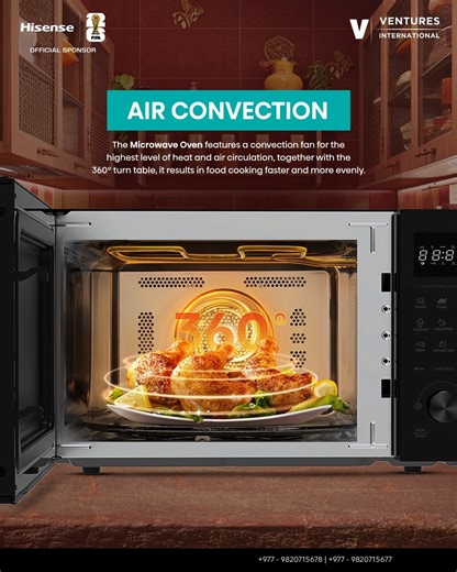 Meet the Hisense 3-in-1 Convection Microwave your all-in-one solution for fast, efficient, and versatile cooking. From reheating and grilling to baking with convection power, this microwave turns everyday meals into effortless perfection. Smart, powerful, and designed to fit every modern kitchen. #Hisense #HisenseNepal #ConvectionMicrowave #3in1Microwave #SmartCooking #KitchenEssentials #BakeGrillHeat #HomeAppliances #VenturesInternational | Ventures International - Nepal | Facebook