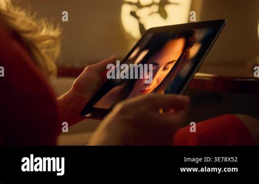 Lady videocalling tablet with upset female friend at evening home close up shoulder view. Unknown woman holding pad computer talking with colleague by video connection. Businesswoman calling online Stock Video Footage - Alamy