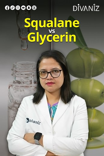 Glycerin (Humectant) বনাম Squalane (Emollient): আপনার স্কিনের জন্য কোনটি বেশি হাইড্রেটিং? জেনে নিন Deep Hydration ও Moisture Lock-এর বৈজ্ঞানিক কৌশল। #DermatologistTips #GlycerinVsSqualane #Humectant #Emollient #HydrationBalance #MoistureLock #SkincareScience #Divaniz #divaniztips | Divaniz