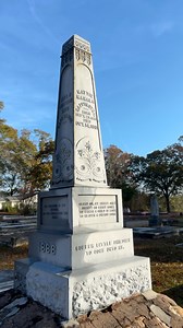 This white bronze (zinc) headstone is an incredible find—not just for its rarity but for its distinctive base, made of concreted fieldstone! Popular in the late 1800s, these hollow metal monuments were crafted by the Monumental Bronze Company as a customizable and durable alternative to traditional stone markers. Each piece is a glimpse into the Victorian era, with intricate panels and designs that made every monument unique. While recording, I made a mistake, saying ‘JA’ when the marker clearly