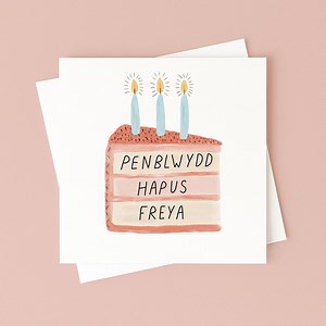 Personalised Welsh Birthday Card: Penblwydd Hapus Cake Design - Etsy UK