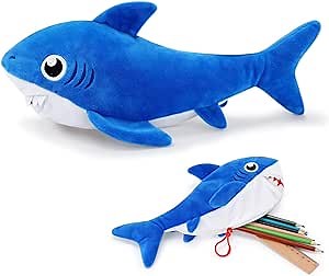 CiyvoLyeen Shark Pencil Case Pen Plush Animal Cute Pencil Bag Blue Pouch with Zipper Stationery Organizer for Student Back to School Supplies Office Birthday Graduation Boys Gifts