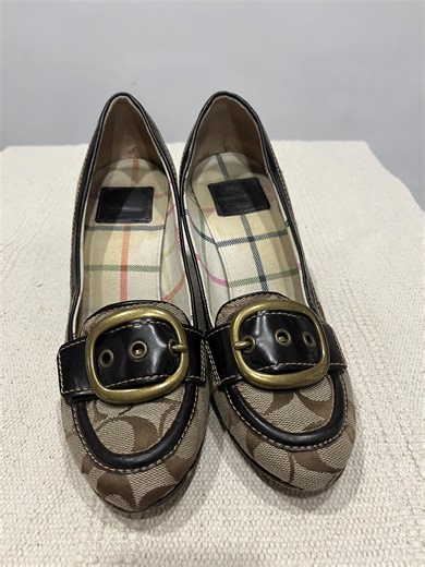 Vintage Coach Monogram Canvas Pumps With Brass Buckle Detail – Size 39 - Etsy