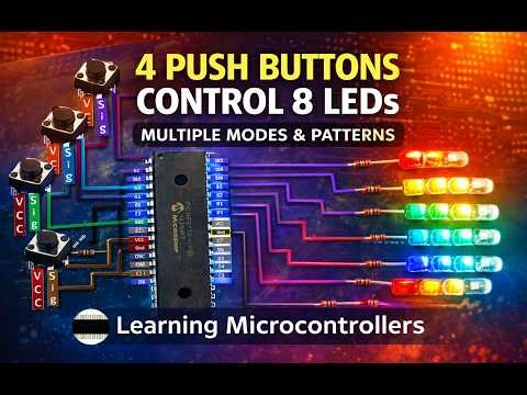 PIC16F877A Binary Output Using 8 LEDs (PORTB) | Button Controlled Patterns | MikroC Tutorial