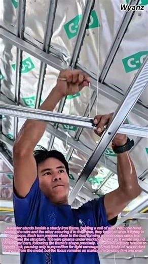 worker wrapping wire around iron frame | daily construction routine