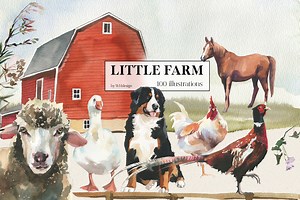 Little Farm Animals Clip Art, an Animal Illustration by whiteheartdesign