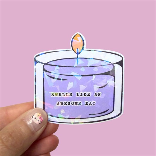 Smells Like an Awesome Day Sticker | Purple Sparkle Candle Vinyl Sticker | Fun Positive Gift - Etsy