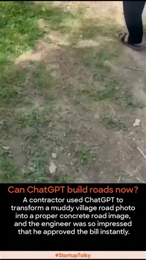 🚨 Did ChatGPT Just Build a Road? In a jaw-dropping incident, a contractor used AI tools like ChatGPT & image generators to turn a muddy village path into a hyper-realistic concrete road image. The twist? The engineer approved the bill instantly without checking the site 😳 This viral story is a shocking example of how AI technology is reshaping workflows, exposing loopholes in government projects, and raising serious questions about digital verification in India. 👉 Follow @startup_talky for mo