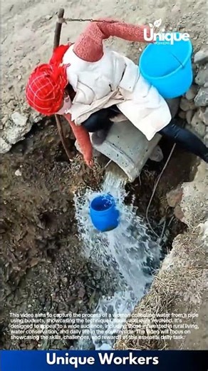 Smart Village Water Collection: Man Fills Buckets from Natural Water Pipe