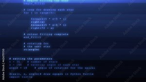 4K Digital Binary Programming code running over computer screen terminal, hacking. hackers on the Internet. Cyber attack. computer screen program code warning of a detected malware script program.