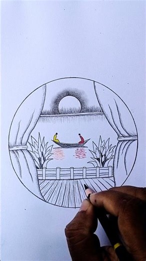 😱 Beautiful River Window Drawing #art #shorts #drawing #youtubeshorts