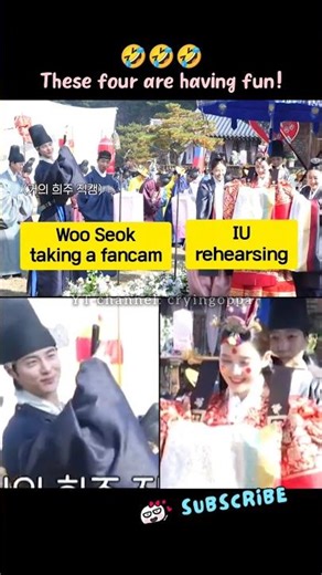 These four are having fun during rehearsal🤣 Behind the scenes #perfectcrown #byeonwooseok #iu