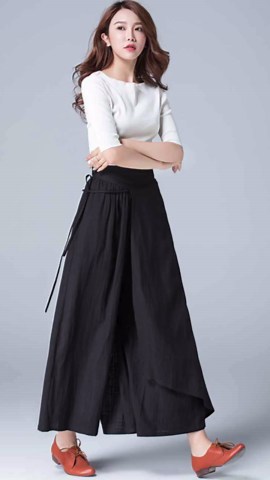 Linen Pants, Skirt Pants, Black Linen Pants, Wide Leg Pants, Capri Pants, Wrap Linen Pants, Palazzo Pants, Casual Pant, Summer Pants 1771# - Etsy