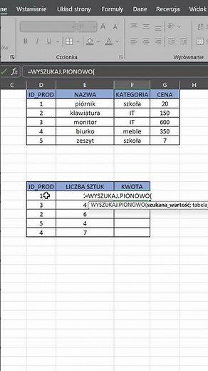 jak dopasować dane z innej tabeli za pomocą funkcji wyszukaj pionowo #excel #arkusz #kurs