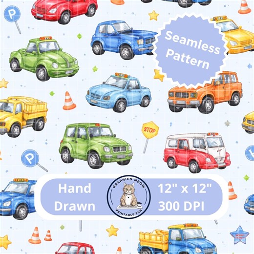 Cars Seamless Pattern, Hand Drawn Design, Repeat Pattern, Sublimation Design - Etsy