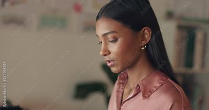 Business woman, typing and working on computer in focus to meet project deadline late at night from home. Professional focused female employee sitting in remote work busy on a keyboard sending email