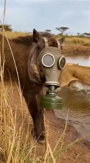Savanna Shock A wild boar in a gas mask is releasing smoke.