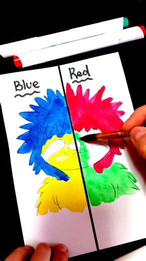 Drawing a Sloth in a Bright Blue Red Wig #art #drawing