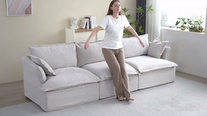 Modular Cloud Sectional Linen Sofa for Living Room,L Shape Couch with Reversible Chaise,Deep Seat Couch,Down Filled Sofas,Detachable Washable Couches Cushion Covers,for Apartment,Office,Grey