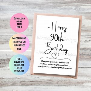 Printable 90th Birthday Card: Sunshine, Laughter, Love (PDF) - Etsy