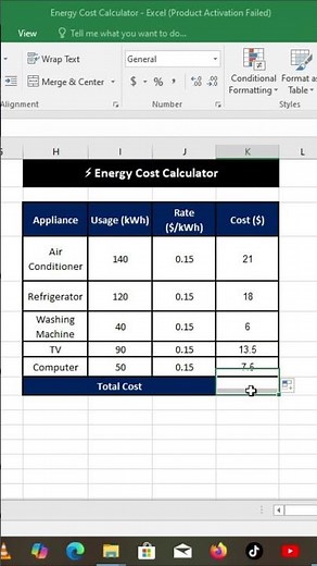 Energy Cost Calculator Formula in Excel | Calculate Electricity Cost Easily