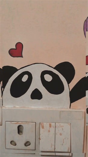 Adorable Panda Drawing on Wall 🐼 #panda #cute #art #painting #drawing #wallart #song #love #anime