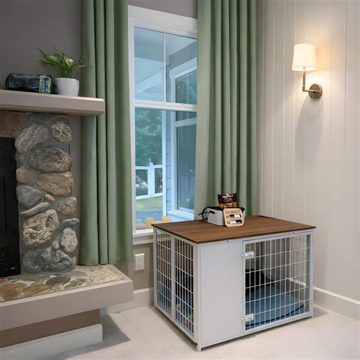 Foldable Dog Crate End Table, White & Walnut Wooden Kennel - Etsy