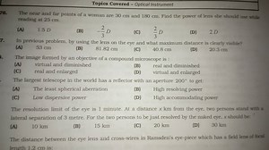 Topics Covered - Optical Instrument 76. The near and far points... | Filo
