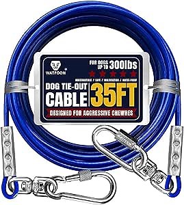 Tie Out Cable for Dogs Up to 300lbs,35ft Extra Strong 1000lbs Break Strength Tie-Out Tether Trolley Training Lead,Dog Run Cable for Yard Garden Park Camping Outside (Blue, 300lbs 35ft)