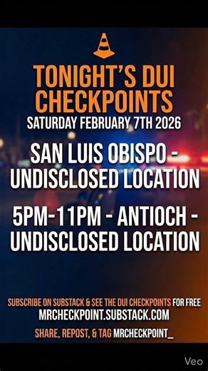 DUI Checkpoints Saturday February 7 2026