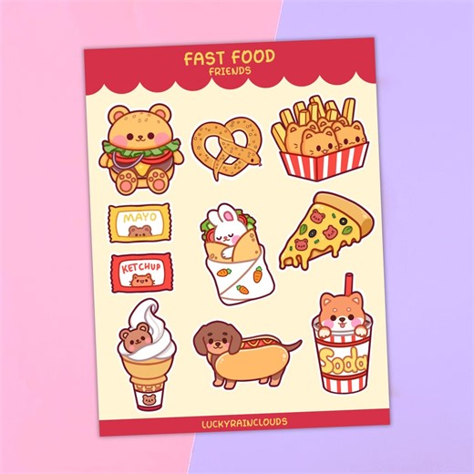 Fast Food Animal Stickers: Glossy Vinyl Planner Decals - Etsy